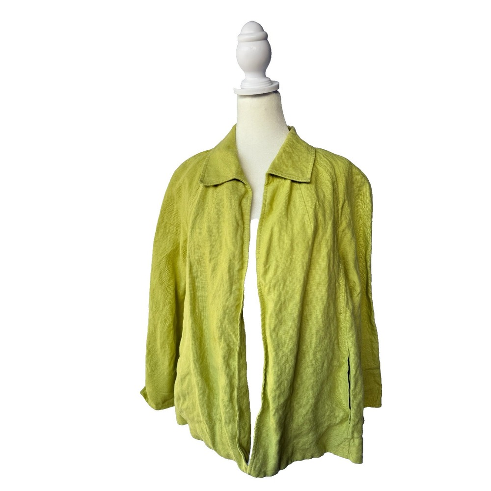 Talbots Chartreuse Irish Linen Jacket Women L Lime Green Coastal Grandma Shacket